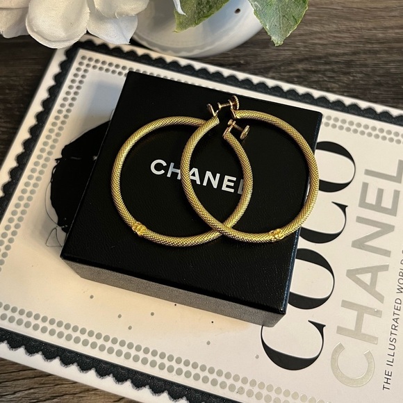 Chanel Vintage XL Gold Hoop Earrings - Picture 1 of 9
